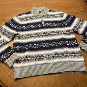 Tommy Hilfiger Fair isle luxury blend cotton wool 1/4 zip mock neck sweater XL